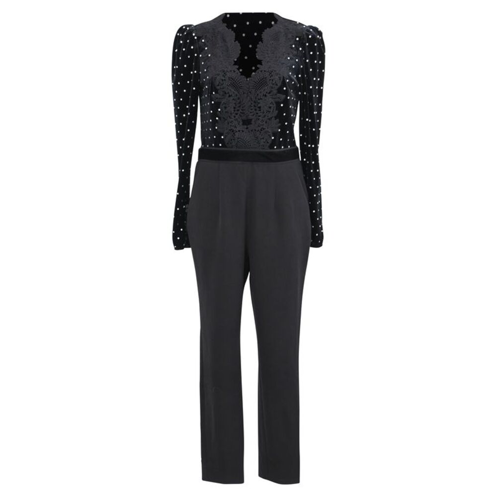 Self-Portrait V-Neck Jumpsuit in Black Polyester